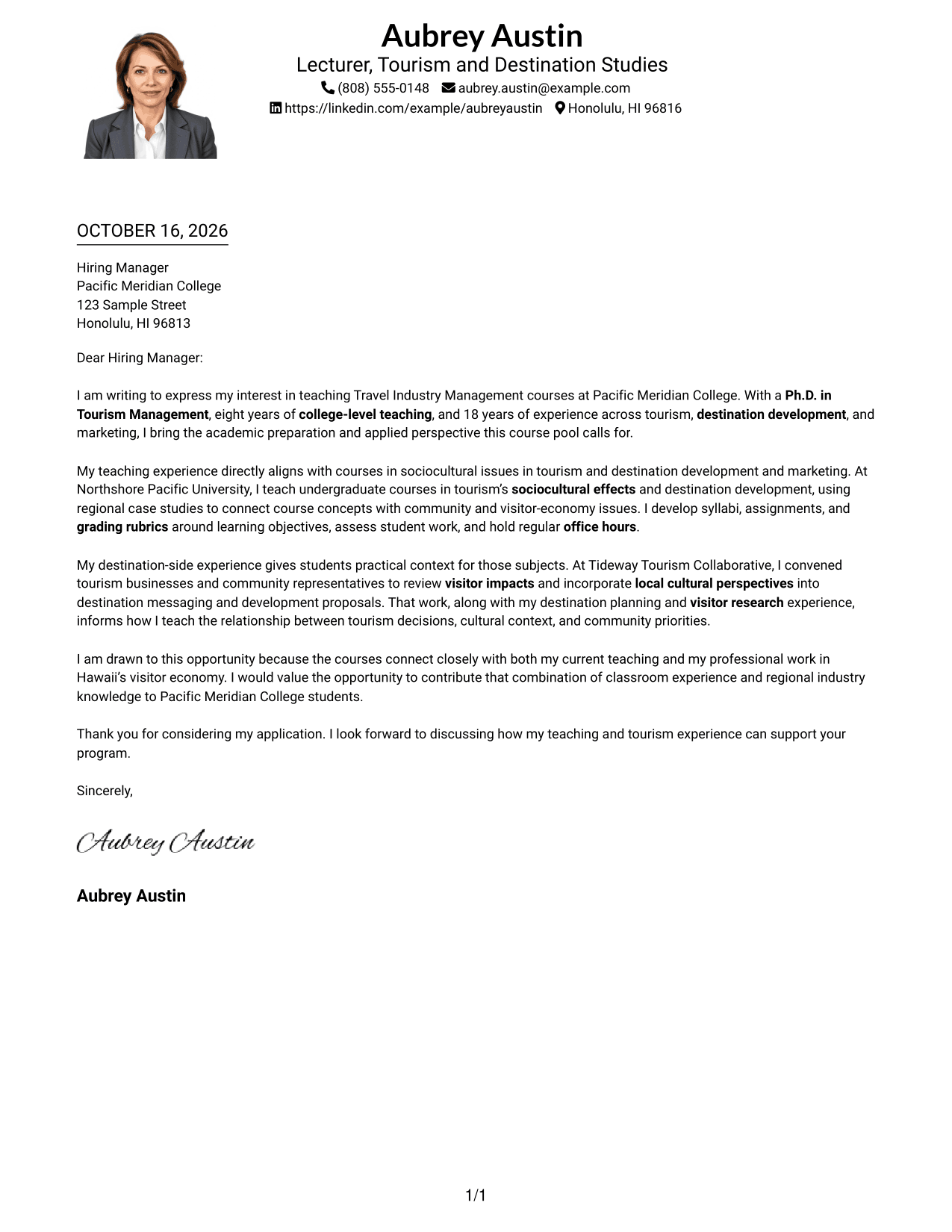 Cover letter example — page 1