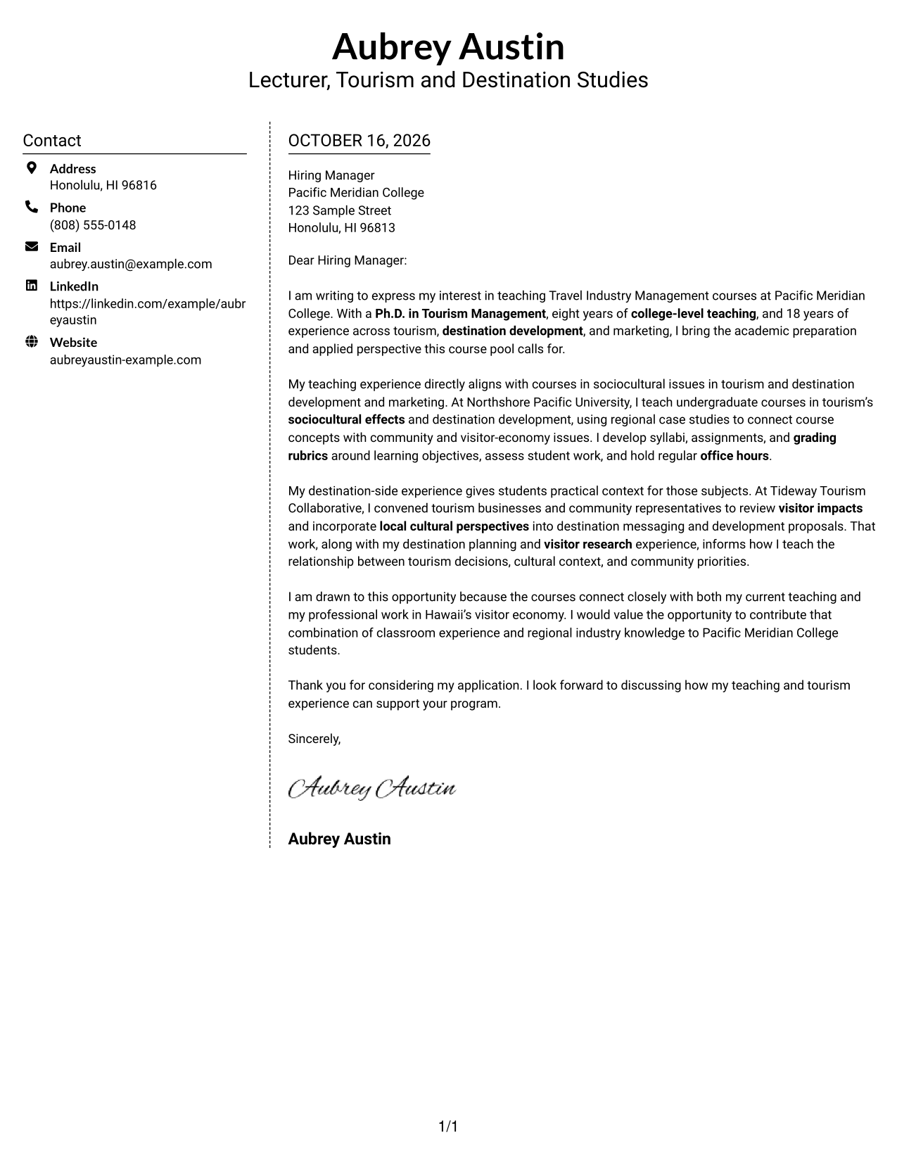 Cover letter example — page 1