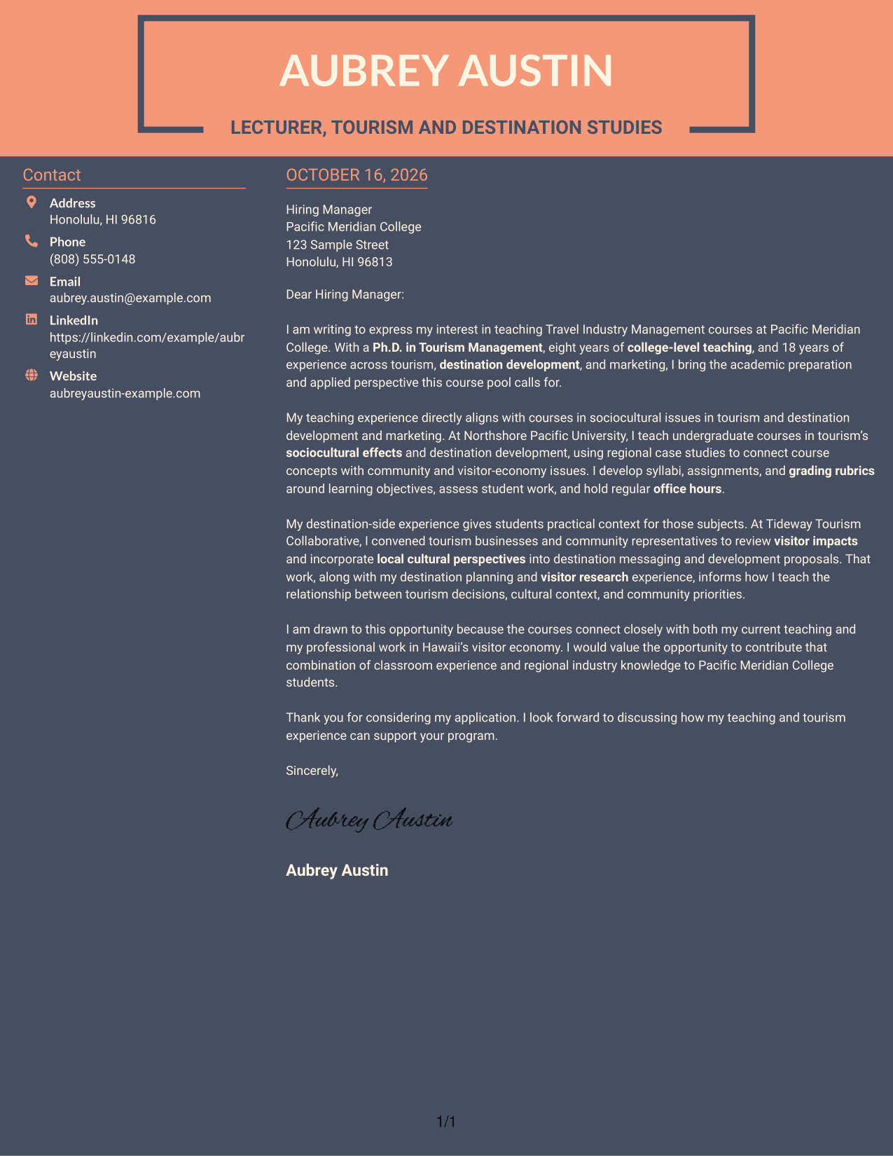 Cover letter example — page 1