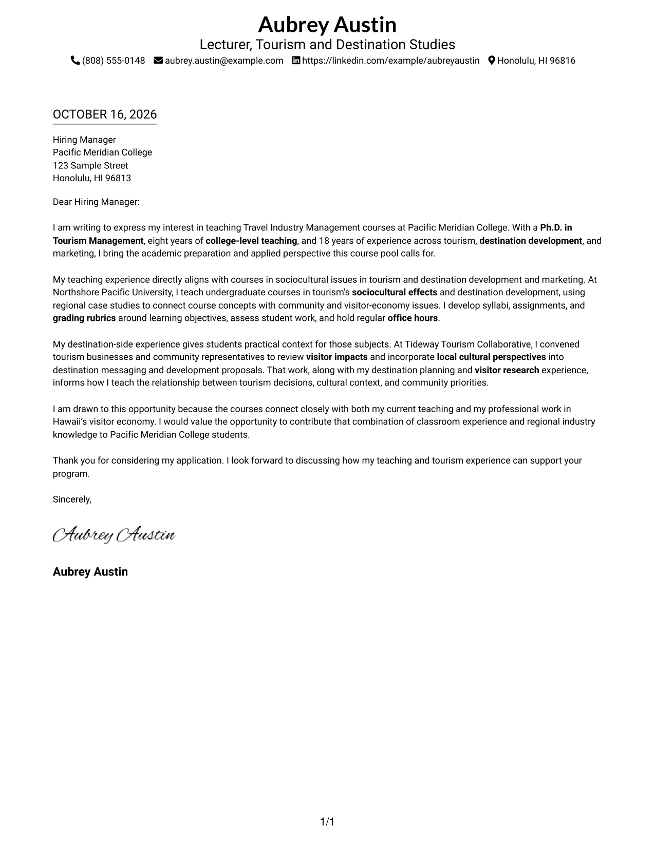 Cover letter example — page 1
