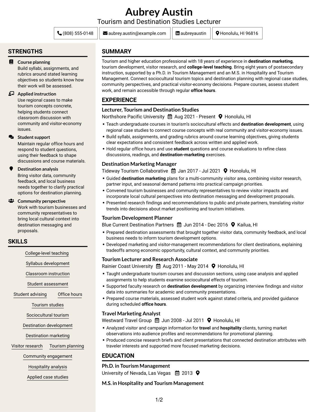 Resume example — page 1
