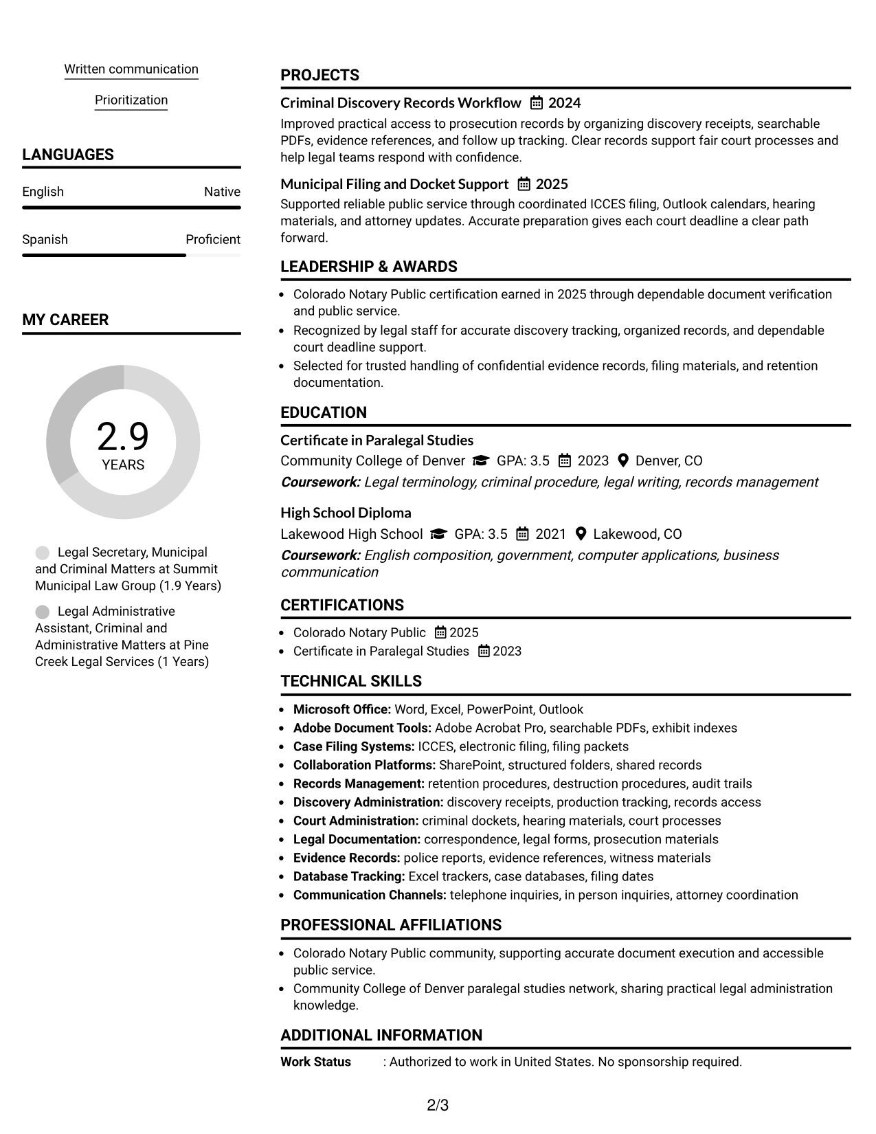 Resume Example Page 2