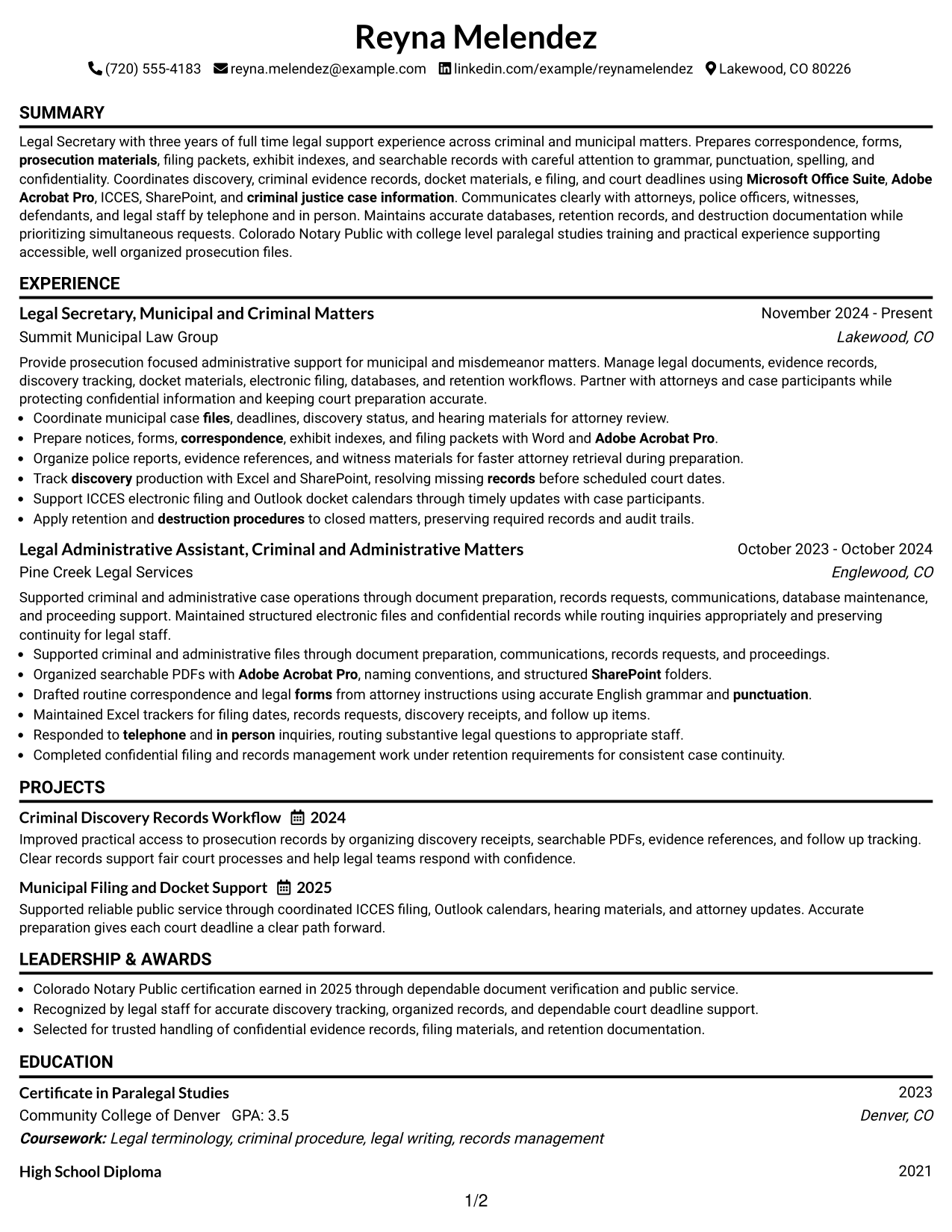 Resume Example Page 1