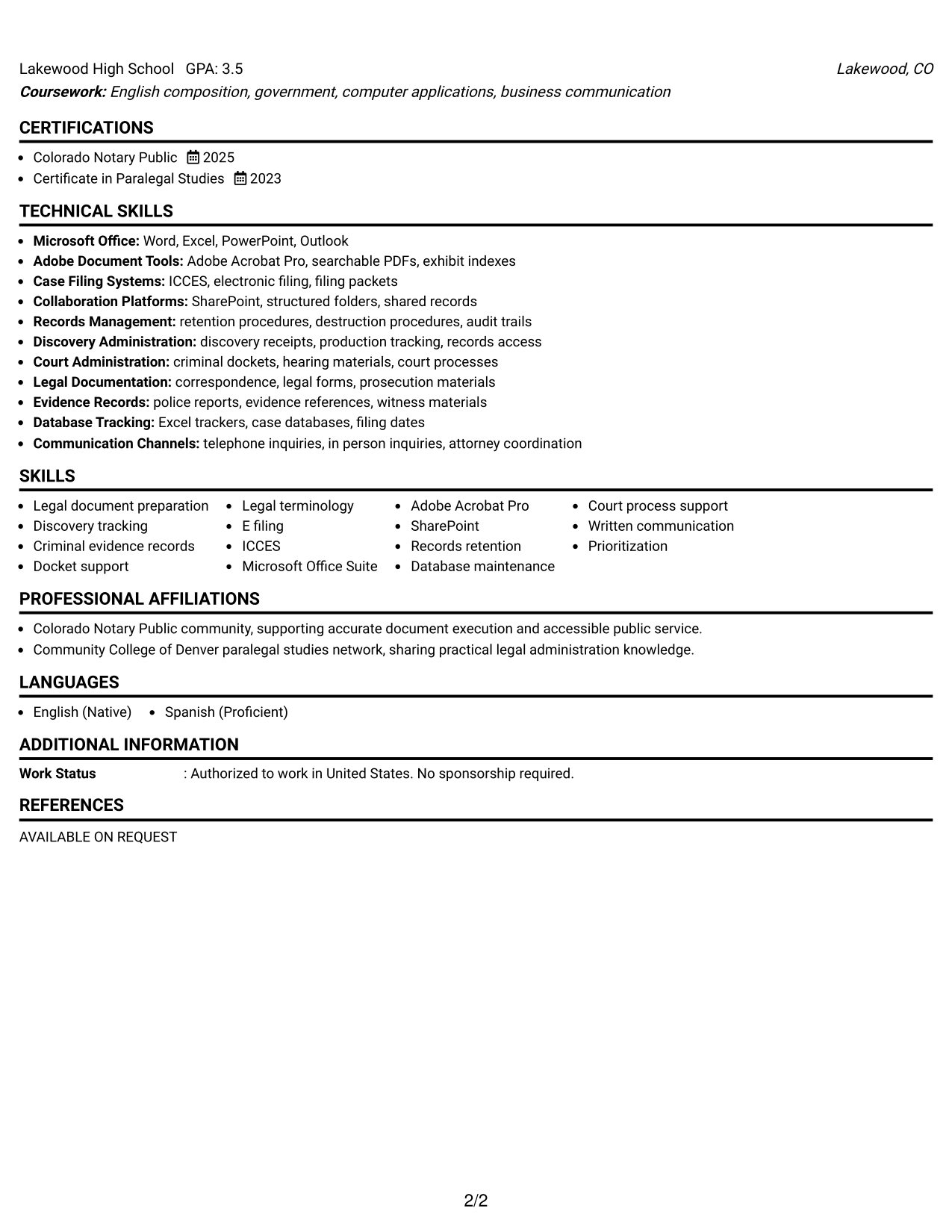 Resume Example Page 2