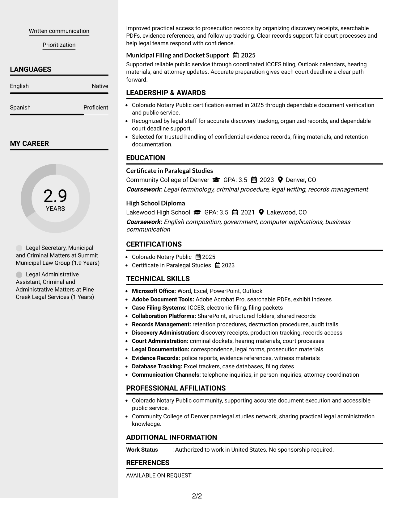 Resume Example Page 2
