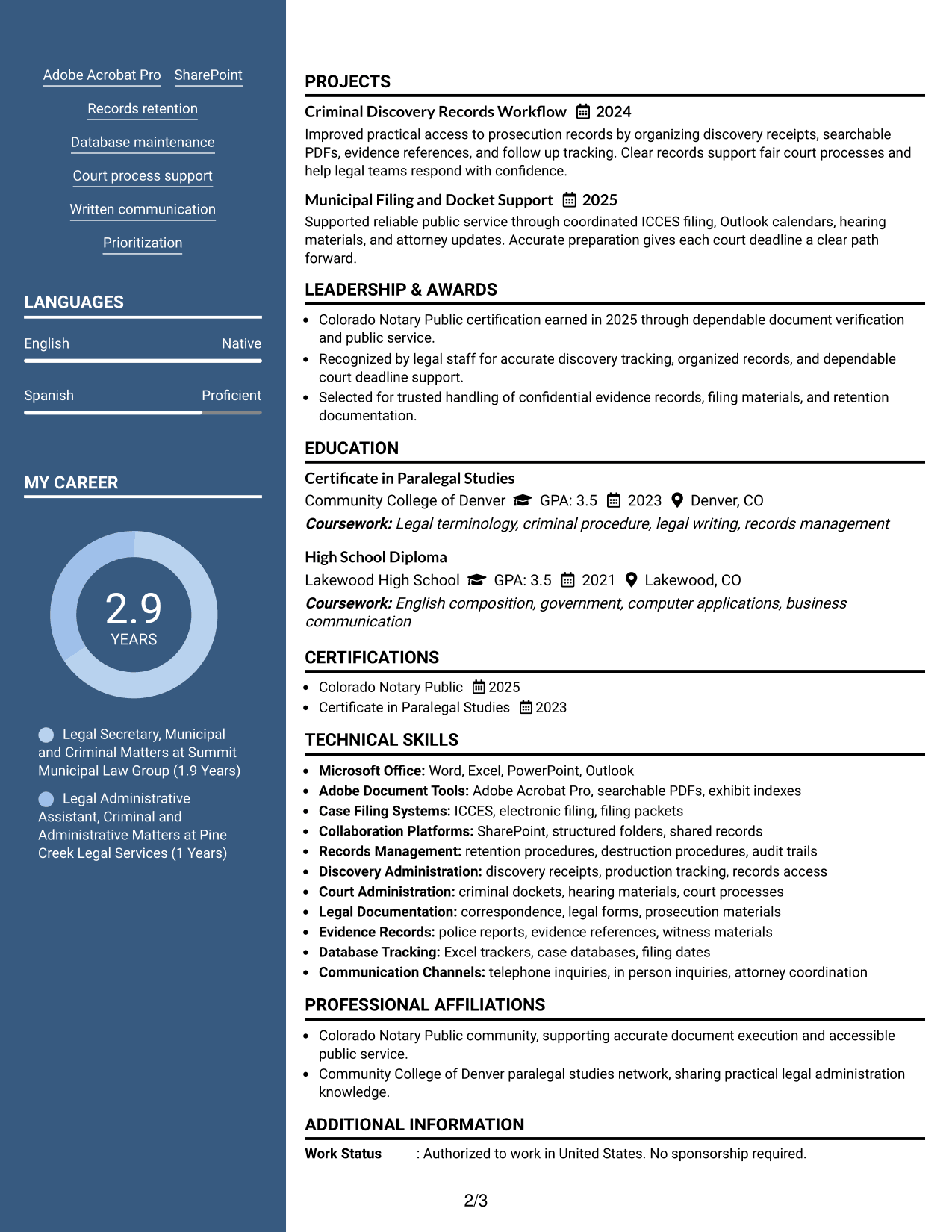 Resume Example Page 2