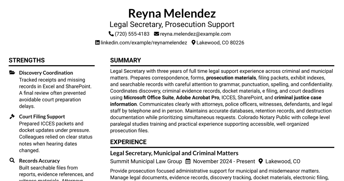 7 Legal Secretary - Prosecution Support Resume Templates with Example