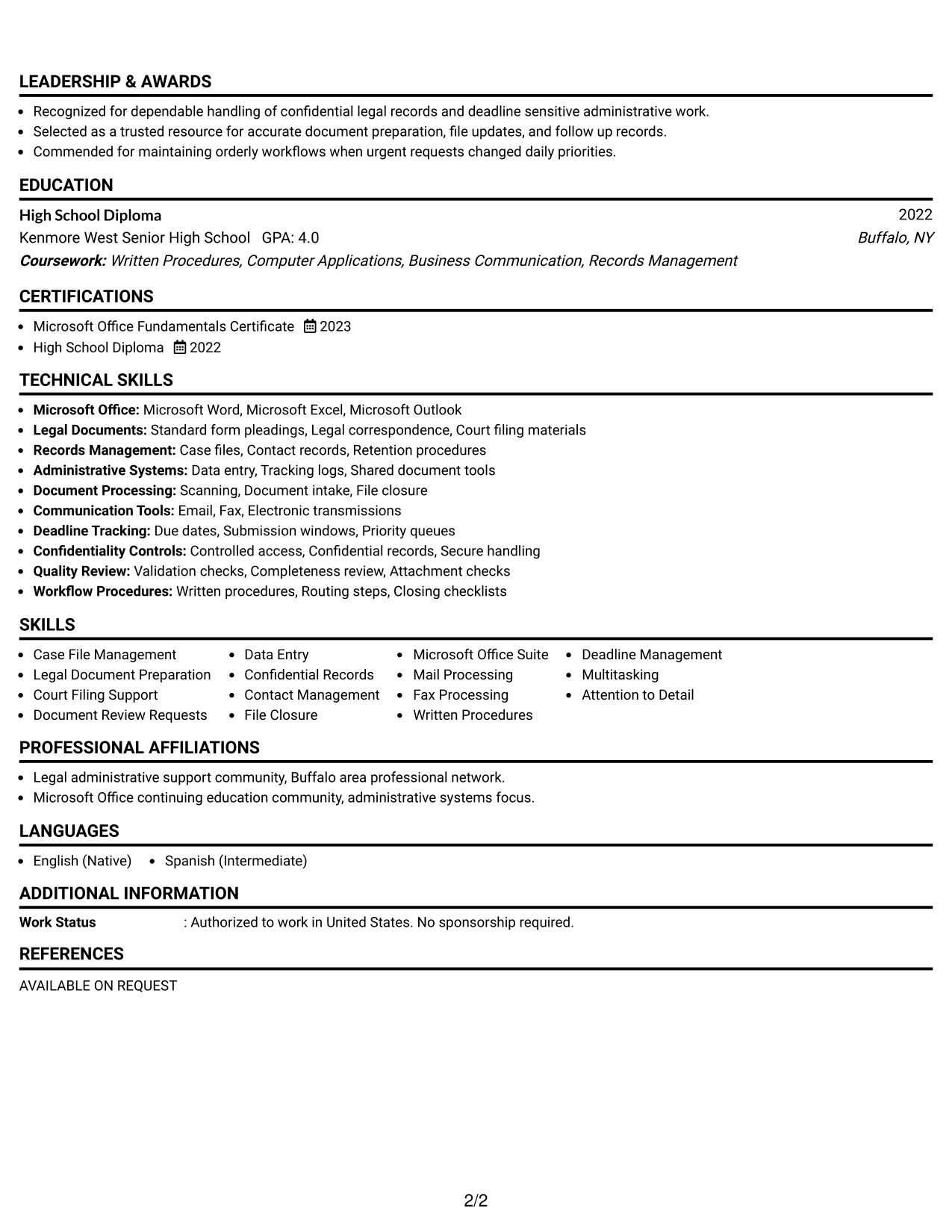 Resume Example Page 2