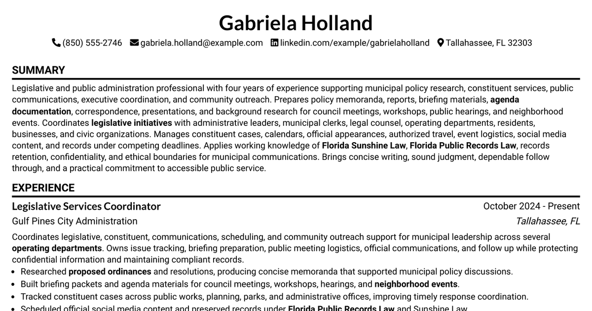 7 Legislative Aide - Municipal Legislative Services Resume Templates with Example