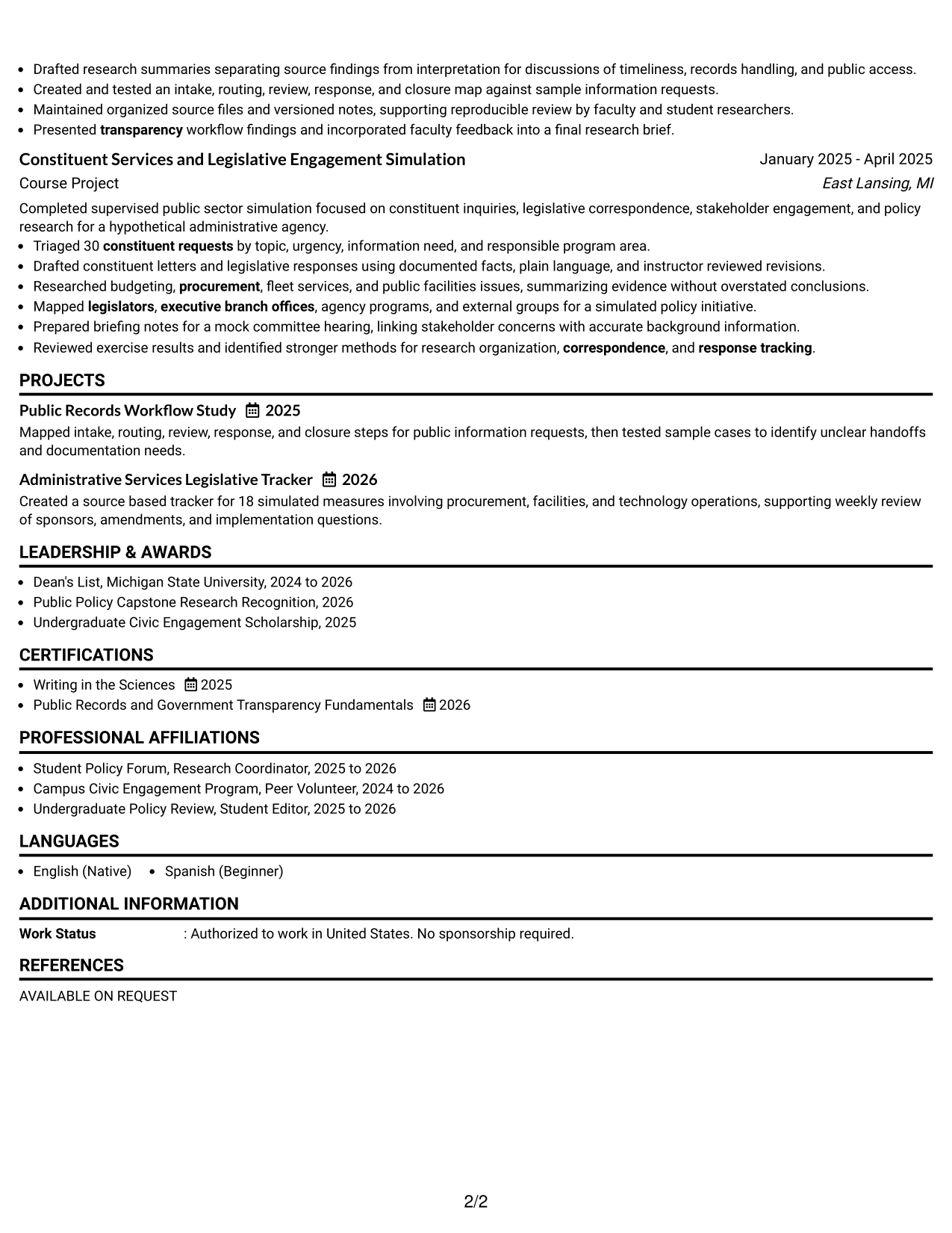 Resume Example Page 2