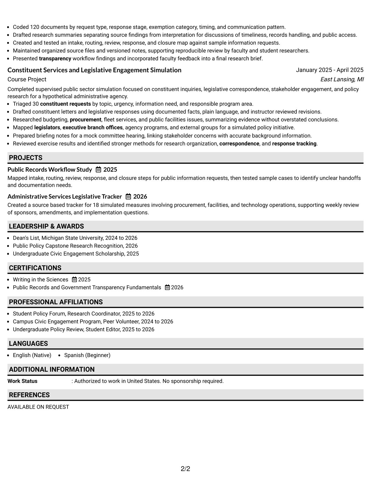 Resume Example Page 2