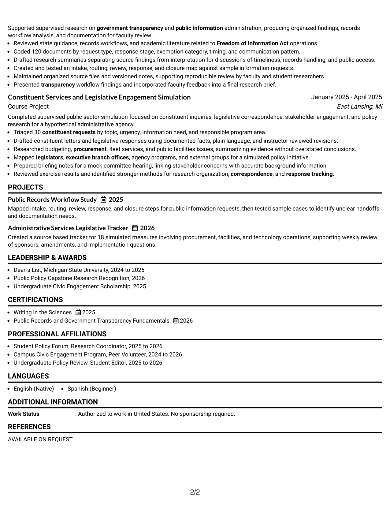 Resume Example Page 2