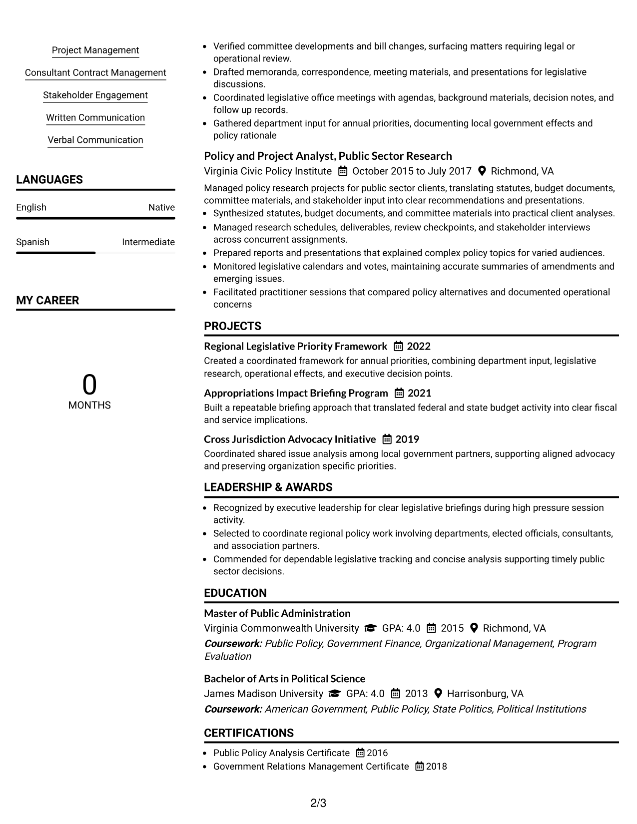 Resume Example Page 2