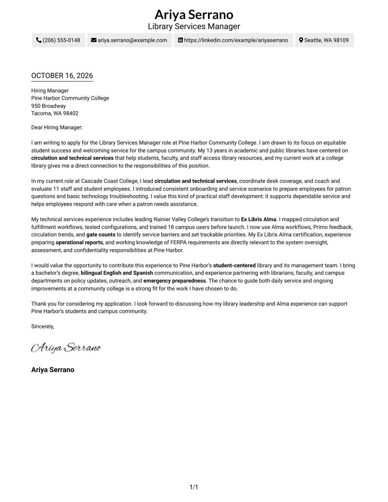 Cover letter example — page 1