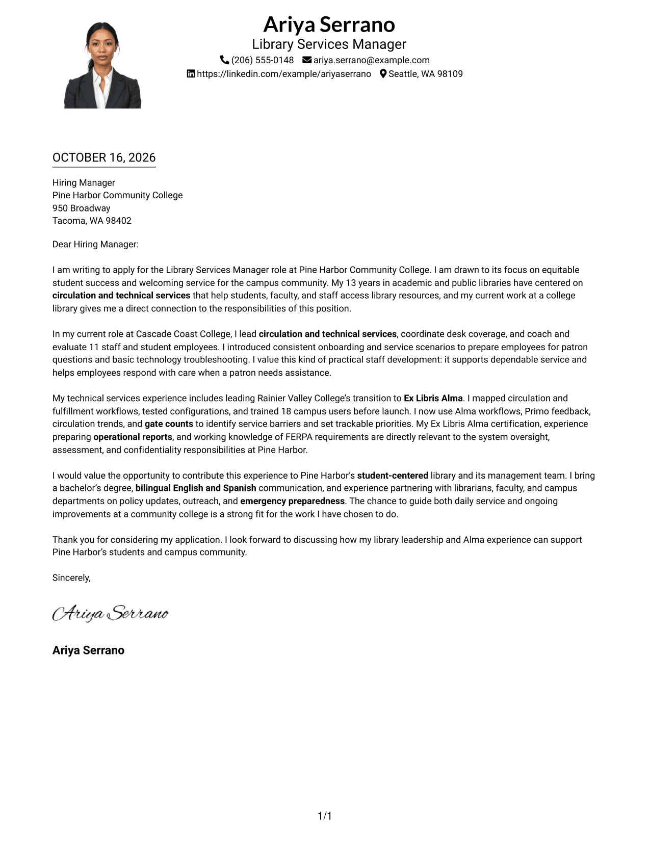 Cover letter example — page 1