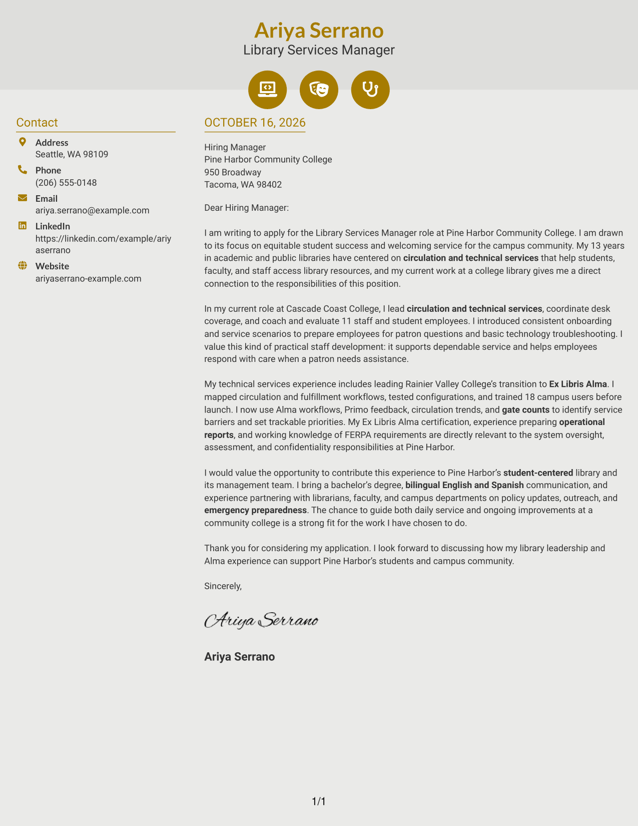 Cover letter example — page 1