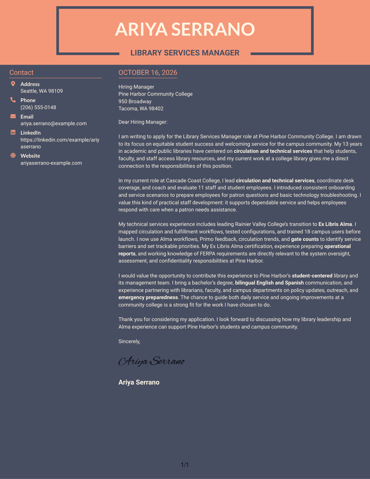 Cover letter example — page 1