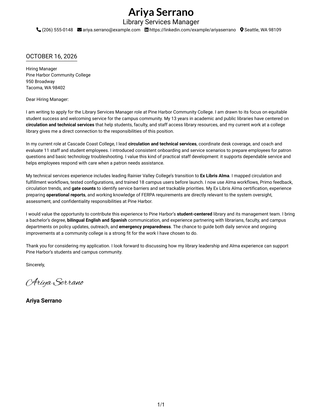 Cover letter example — page 1