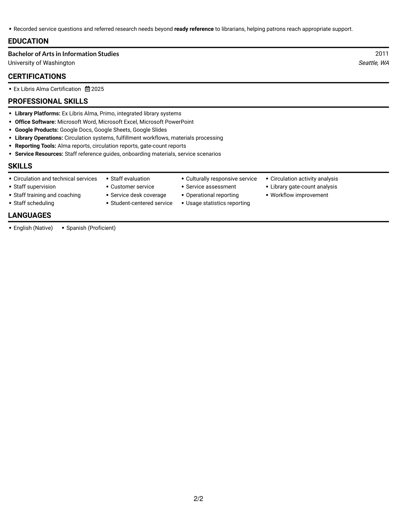 Resume example — page 2