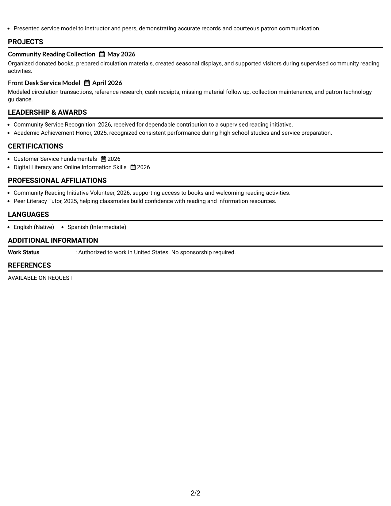 Resume Example Page 2