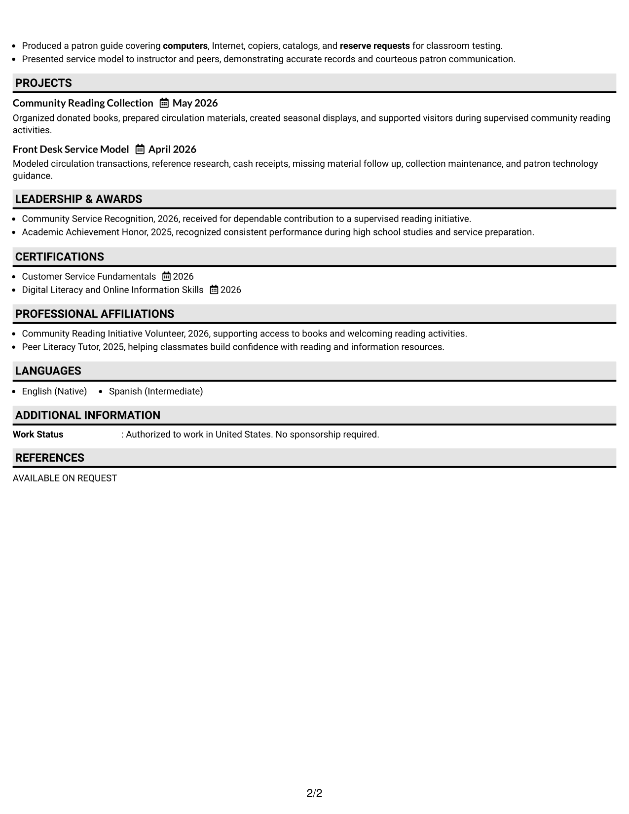 Resume Example Page 2