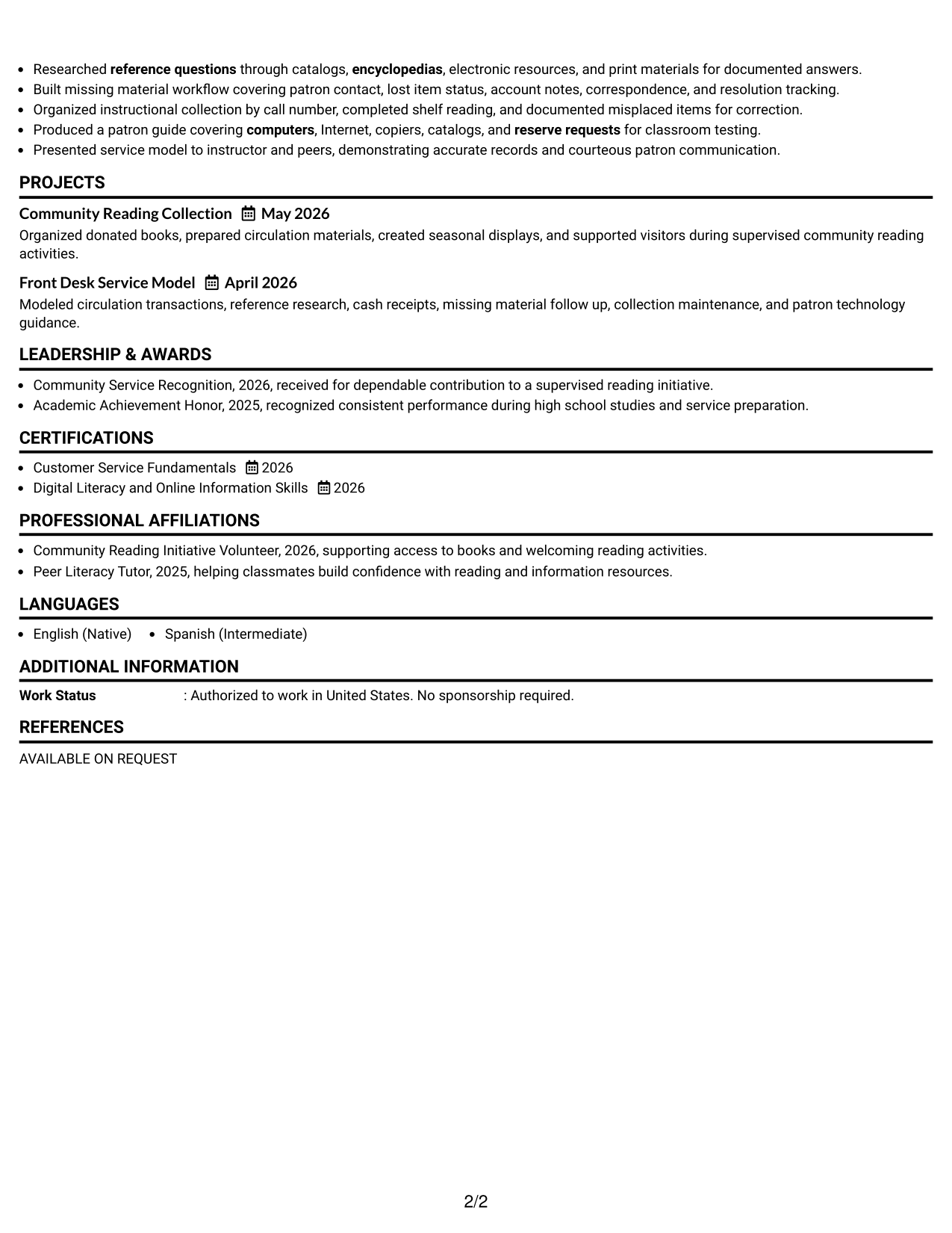 Resume Example Page 2