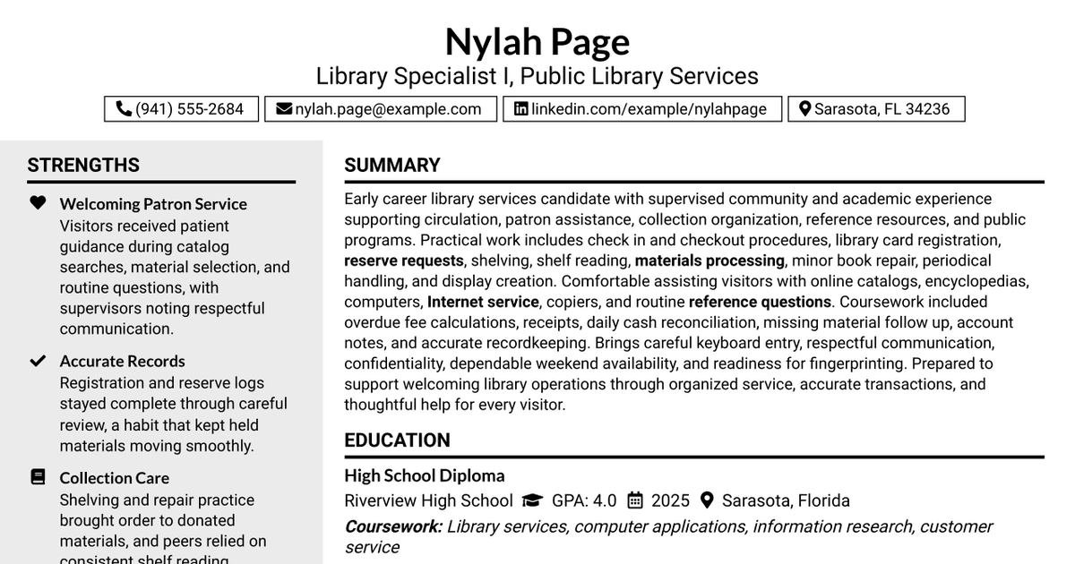 7 Library Specialist I - Public Library Services Resume Templates with Example