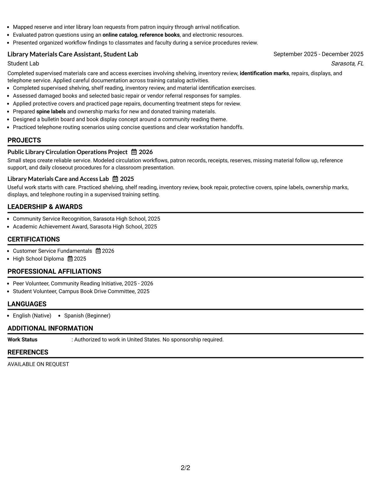 Resume Example Page 2