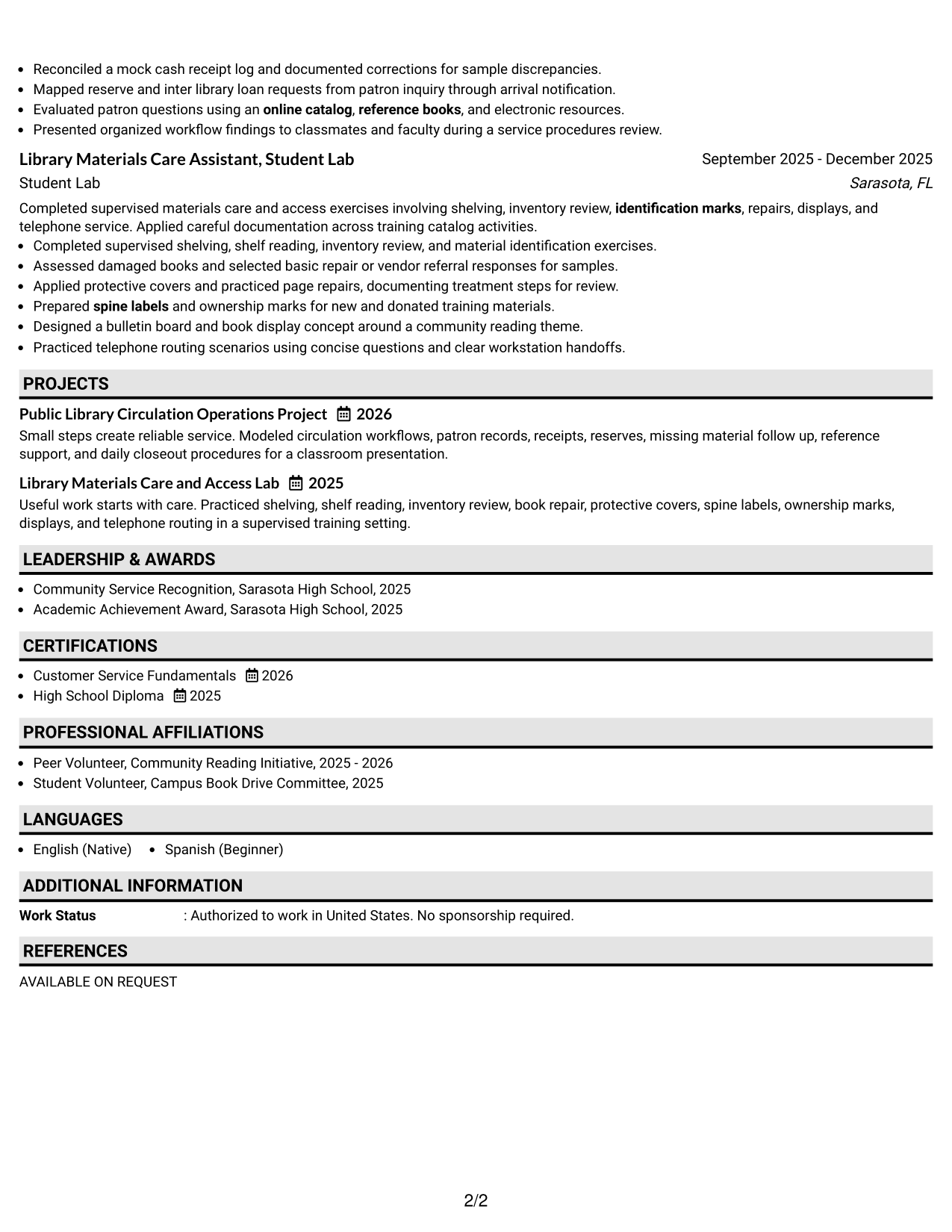 Resume Example Page 2