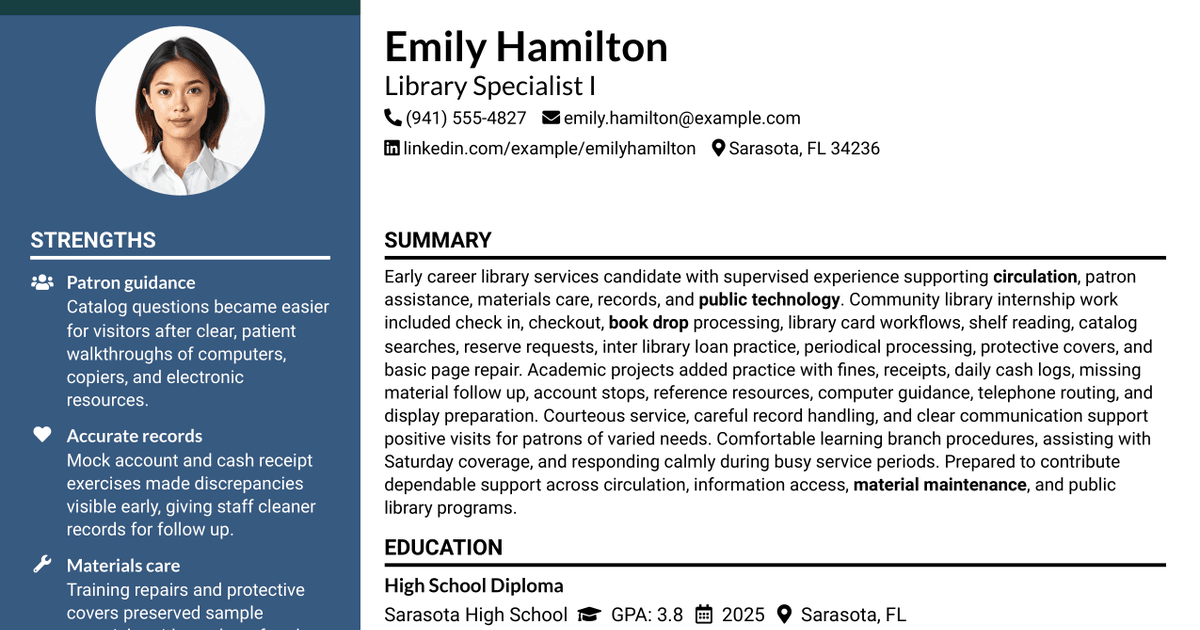 7 Library Specialist I Resume Templates with Example