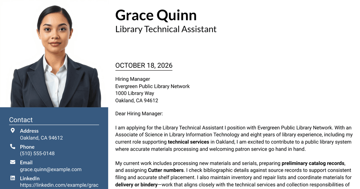 7 Library Technical Assistant I - Technical Services Cover Letter Templates with Example