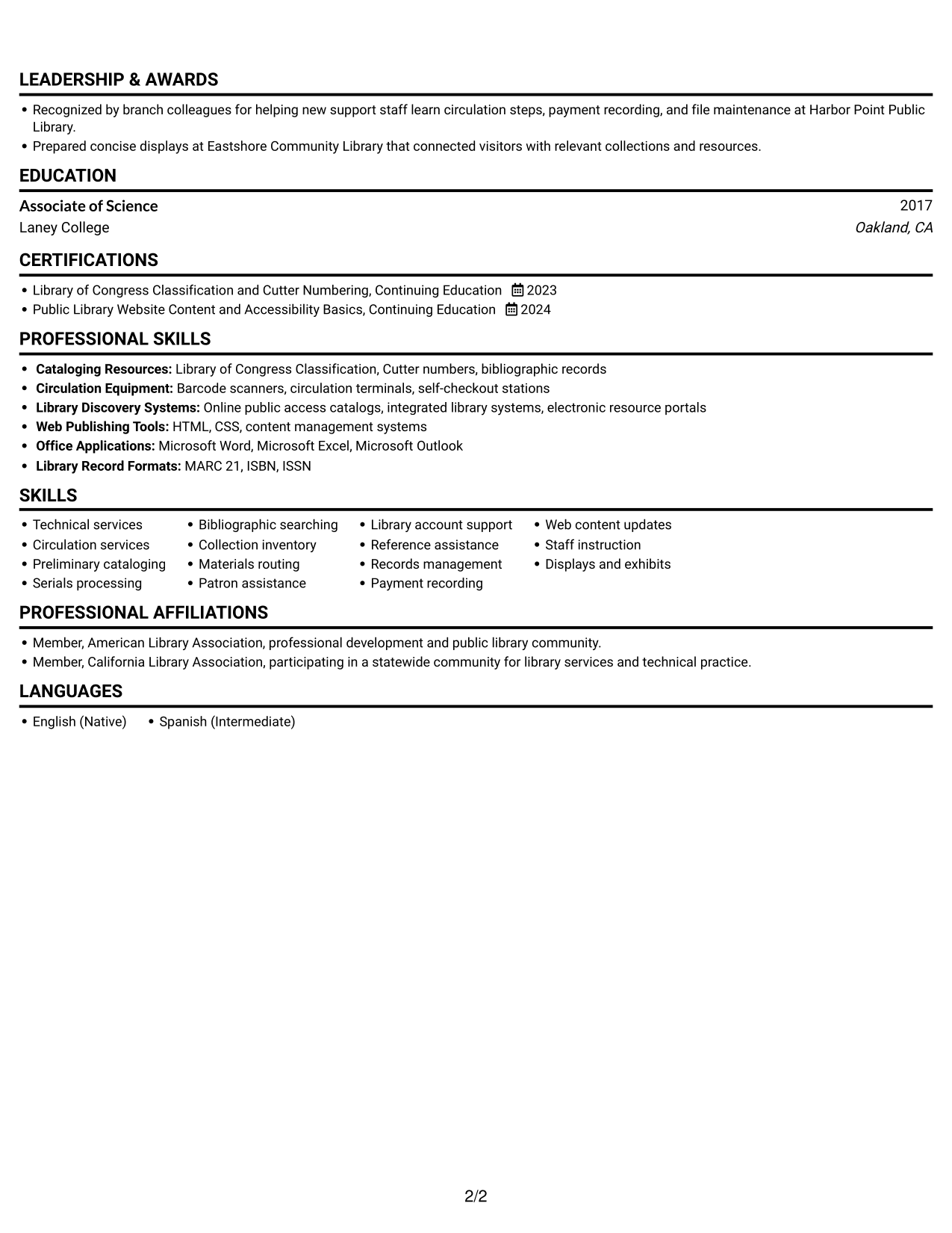 Resume example — page 2