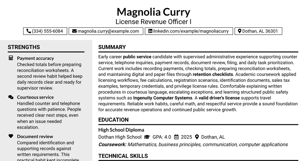 7 License Revenue Officer I Resume Templates with Example