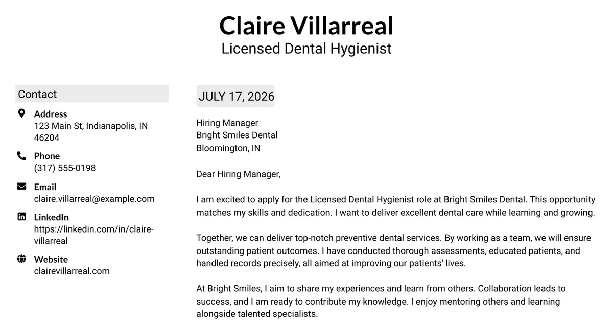30+ Licensed Dental Hygienist Cover Letter Templates with Example 2026