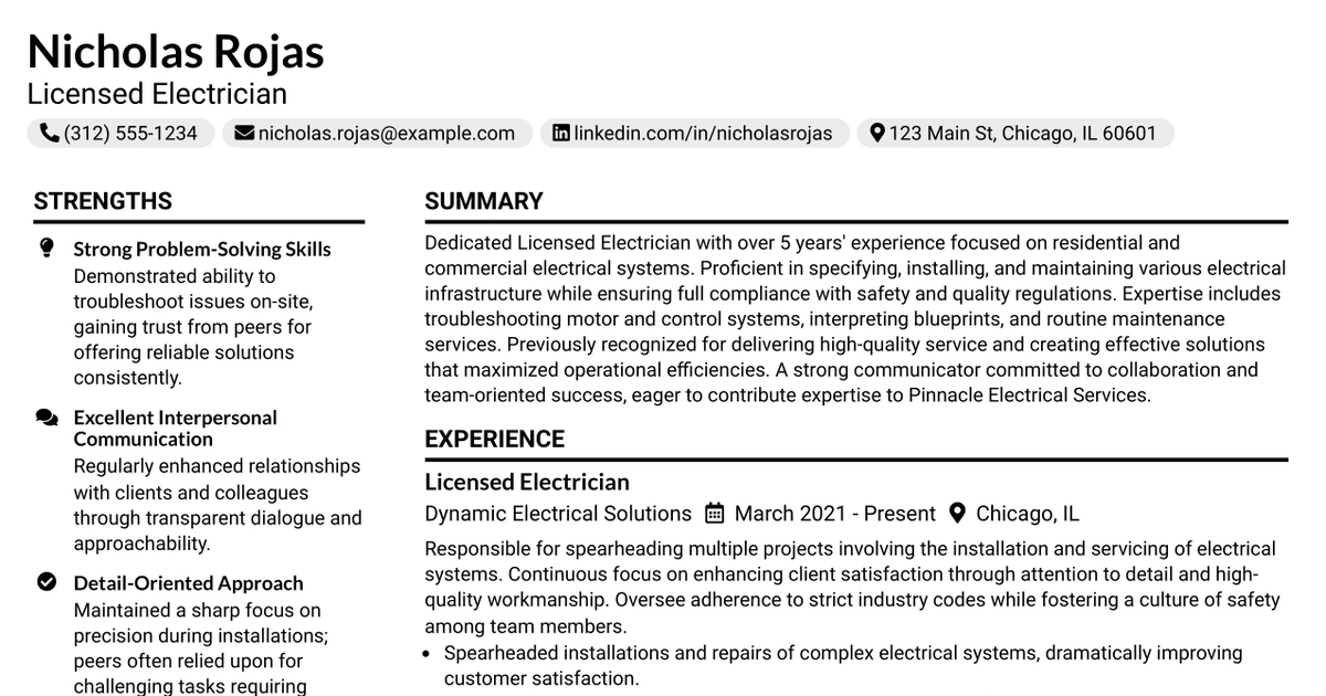33 Licensed Electrician Resume Templates with Example 2026 (ATS-Optimized)