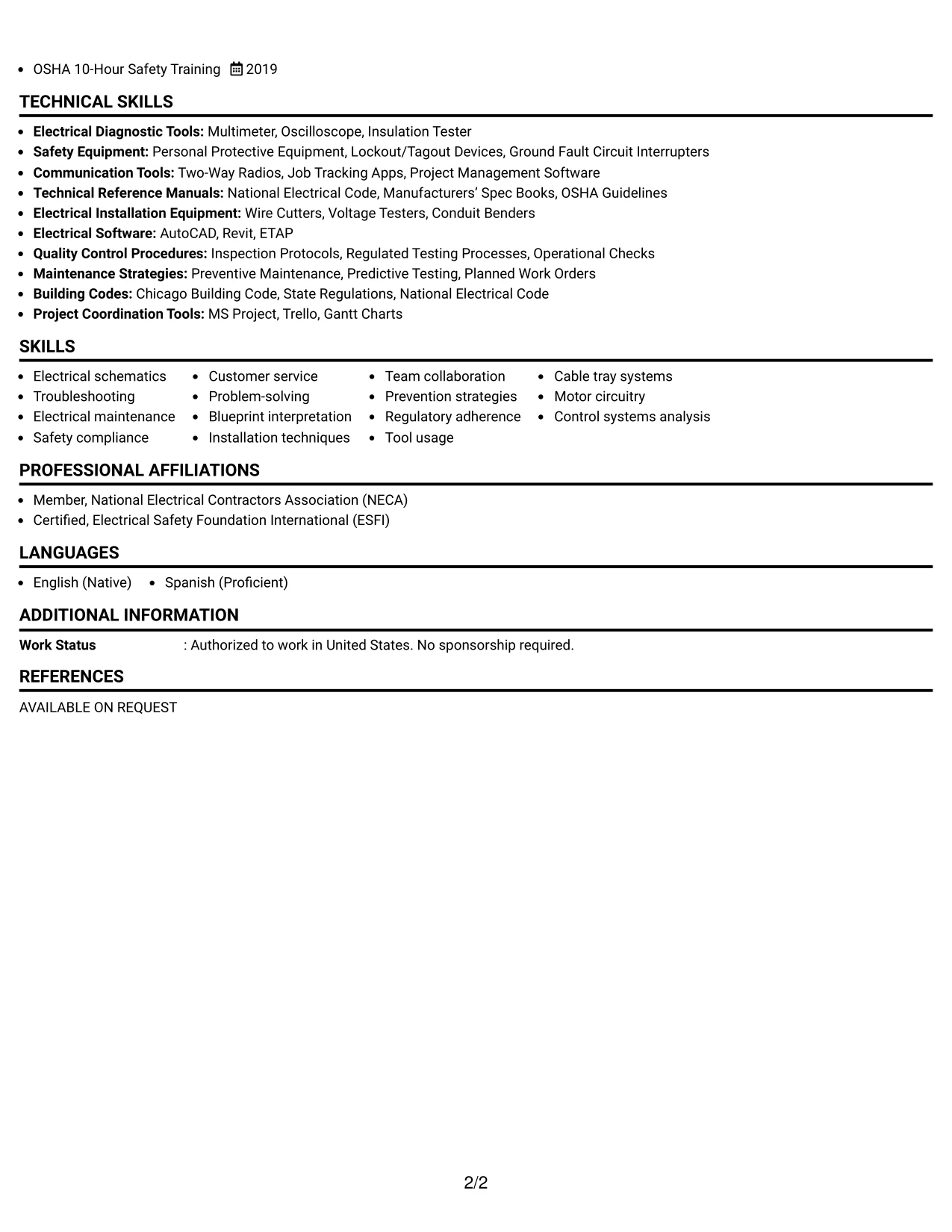 Resume Example Page 2