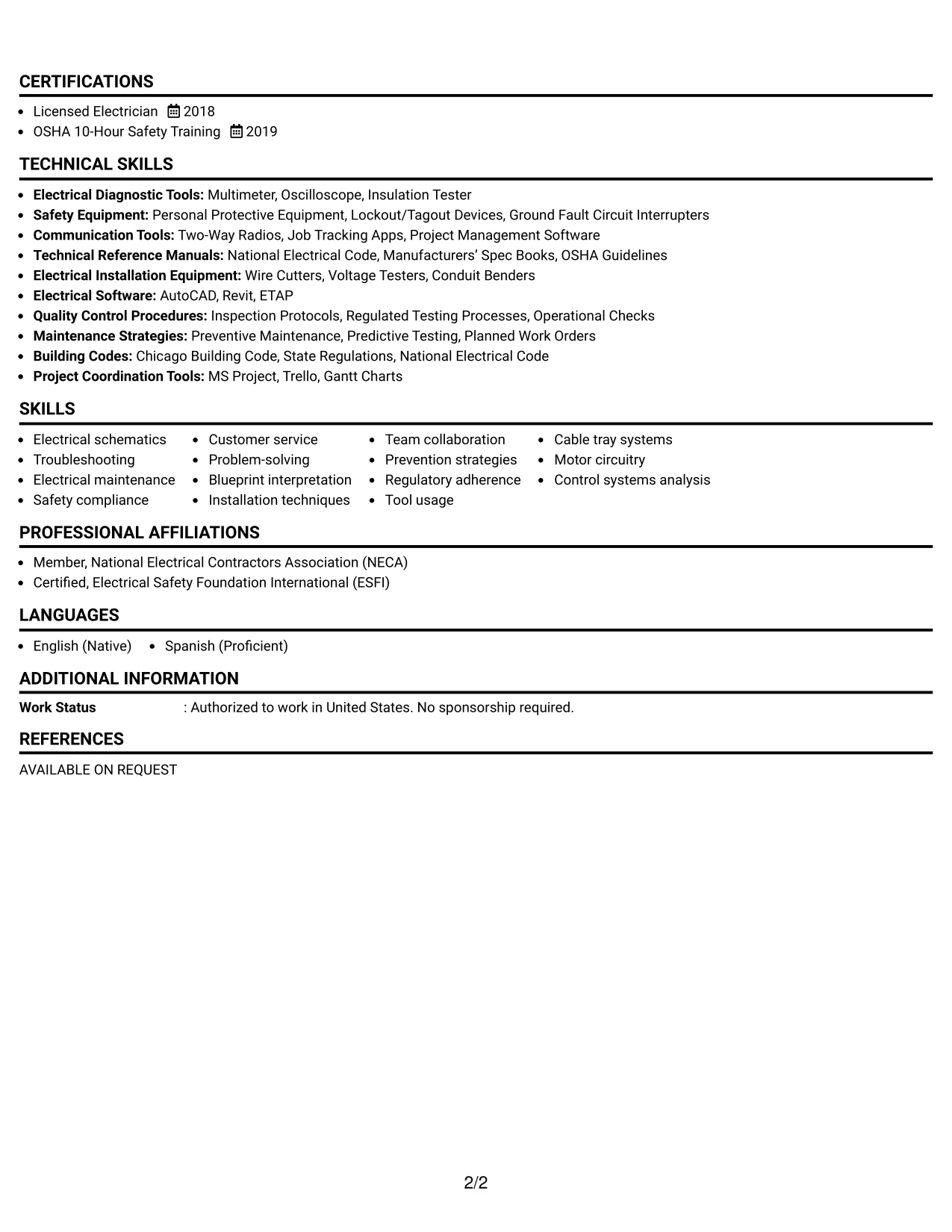 Resume Example Page 2