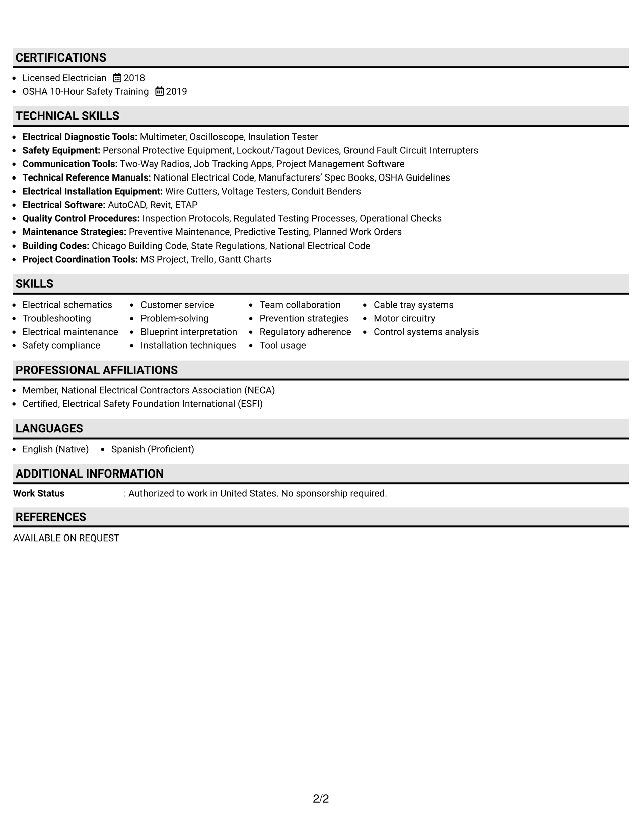 Resume Example Page 2
