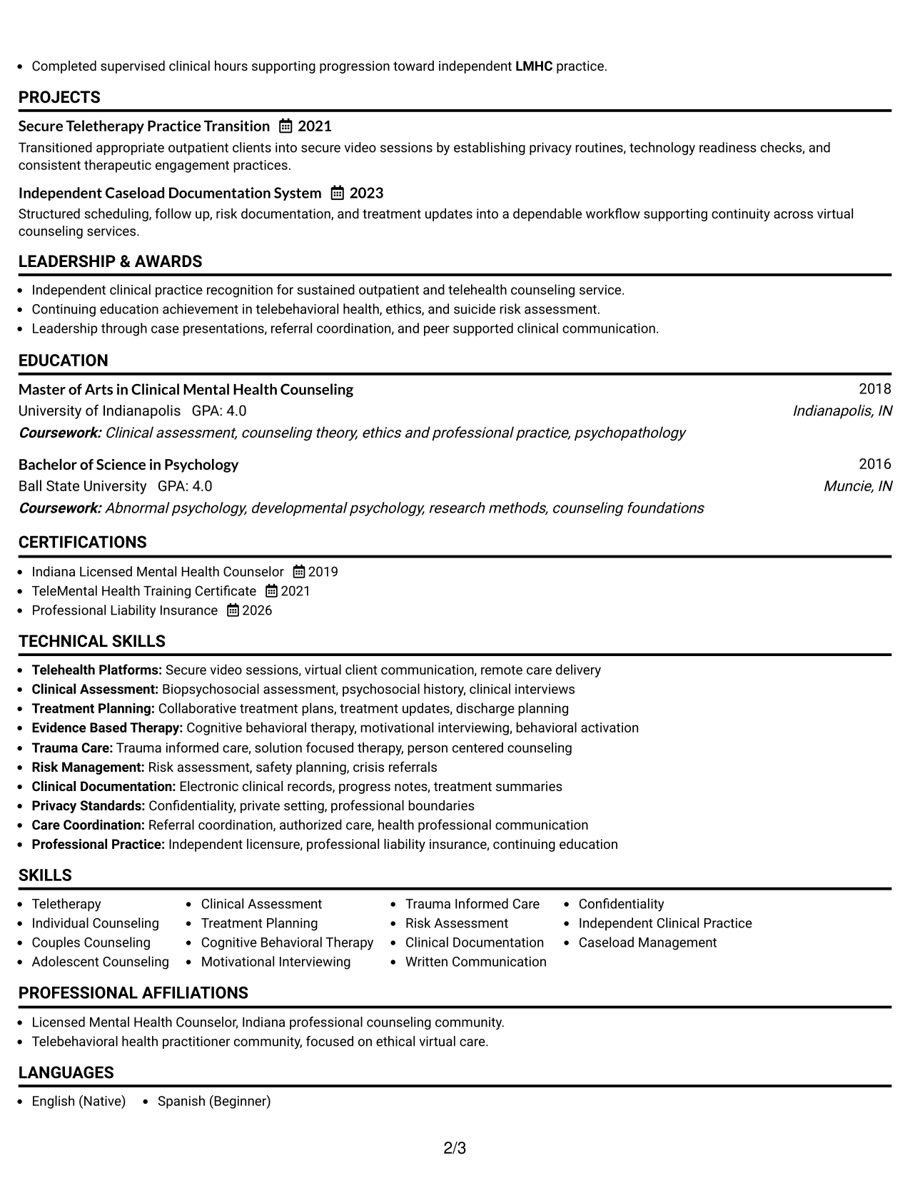Resume Example Page 2