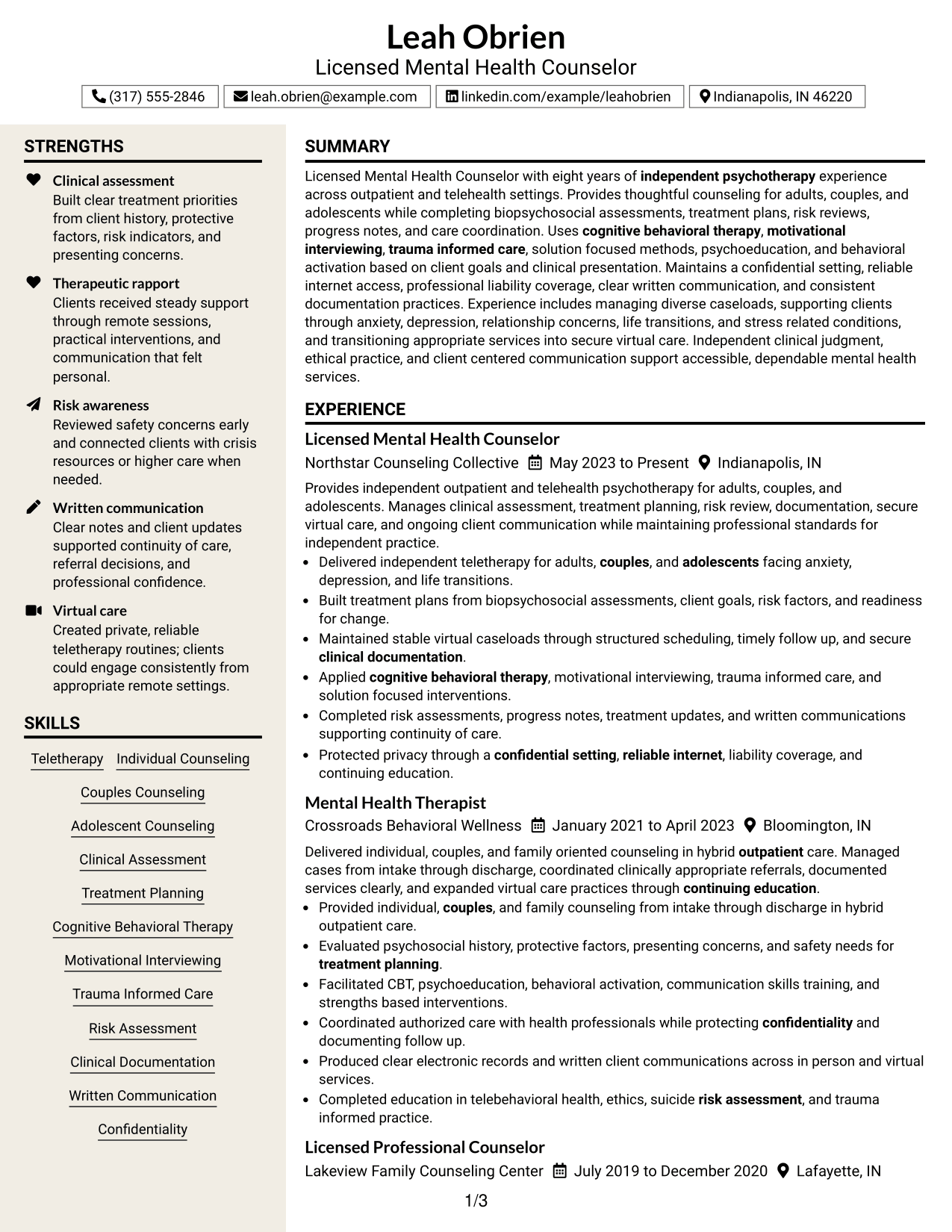 Resume Example Page 1