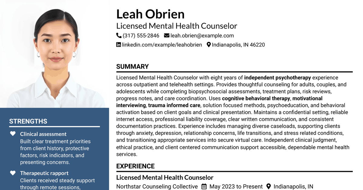 7 Licensed Mental Health Counselor Resume Templates with Example