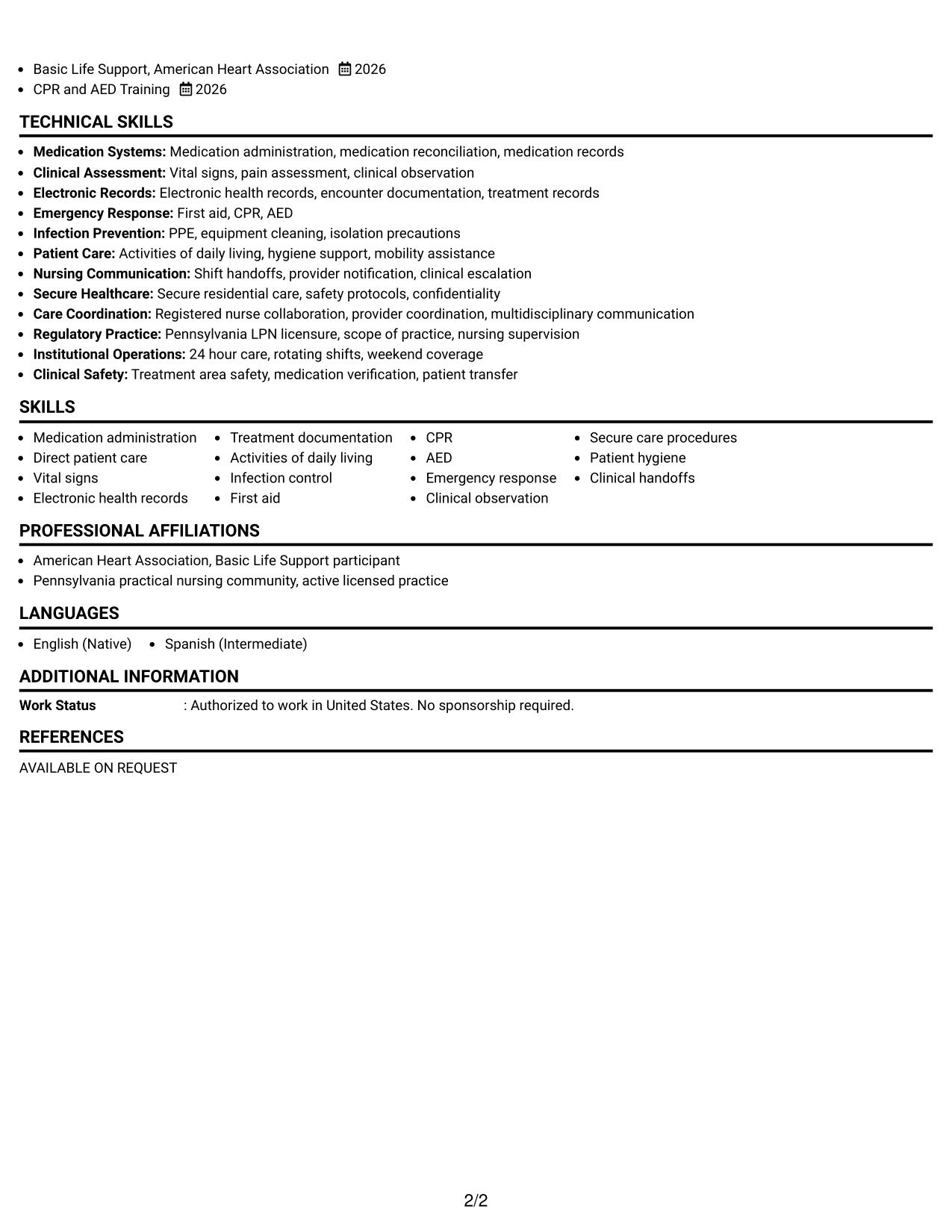 Resume Example Page 2