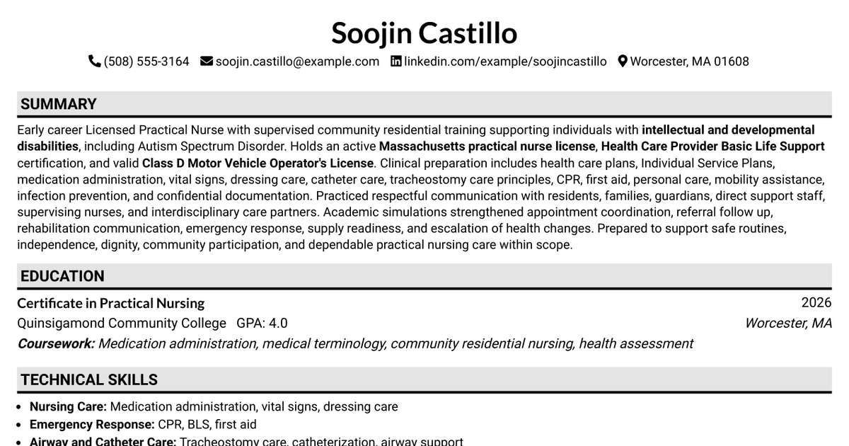 7 Licensed Practical Nurse I Resume Templates with Example