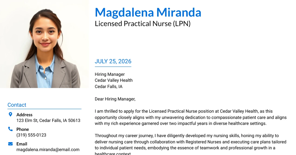 30+ Licensed Practical Nurse (LPN) Cover Letter Templates with Example 2026