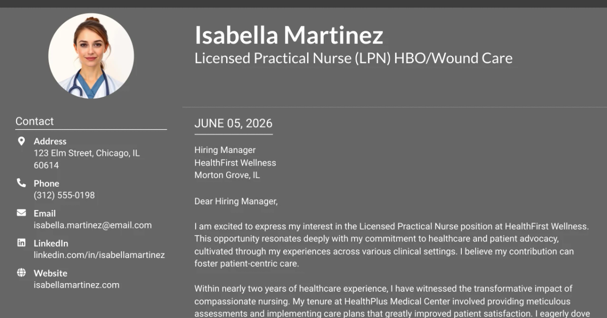 30+ Licensed Practical Nurse (LPN) HBO/Wound Care Cover Letter Templates with Example 2026