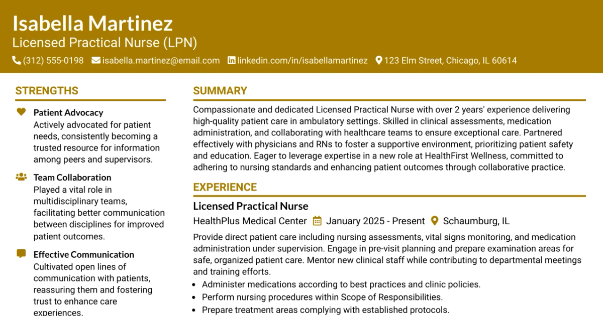 33 Licensed Practical Nurse (LPN) HBO/Wound Care Resume Templates with Example 2026 (ATS-Optimized)