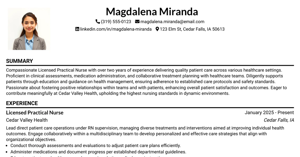 33 Licensed Practical Nurse (LPN) Resume Templates with Example 2026 (ATS-Optimized)