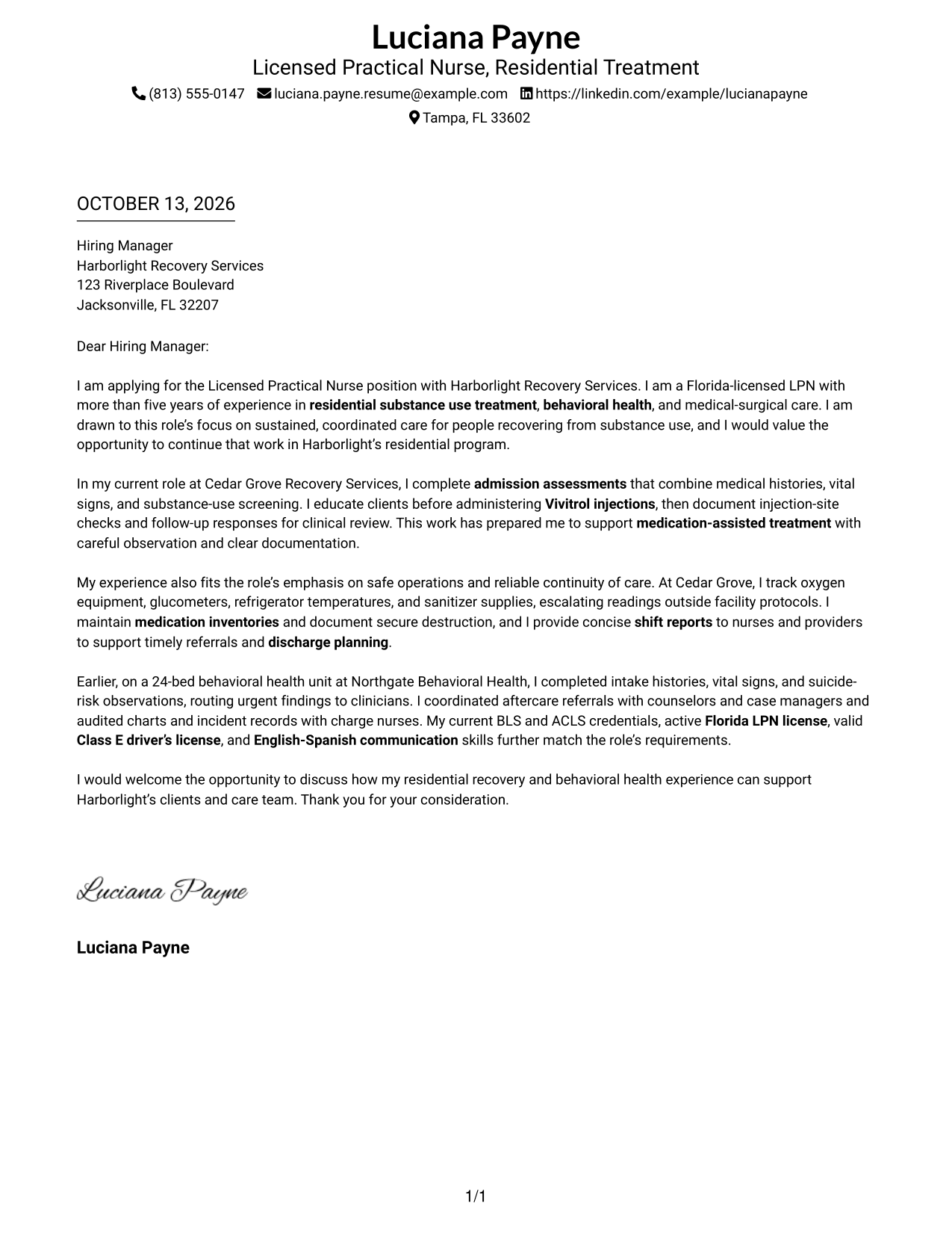 Cover Letter Example Page 1