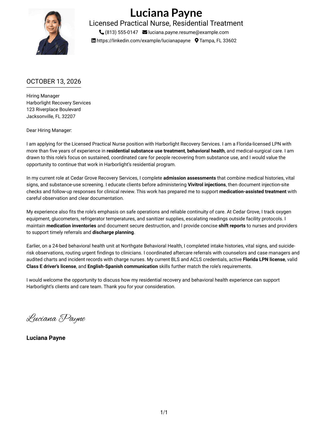 Cover Letter Example Page 1