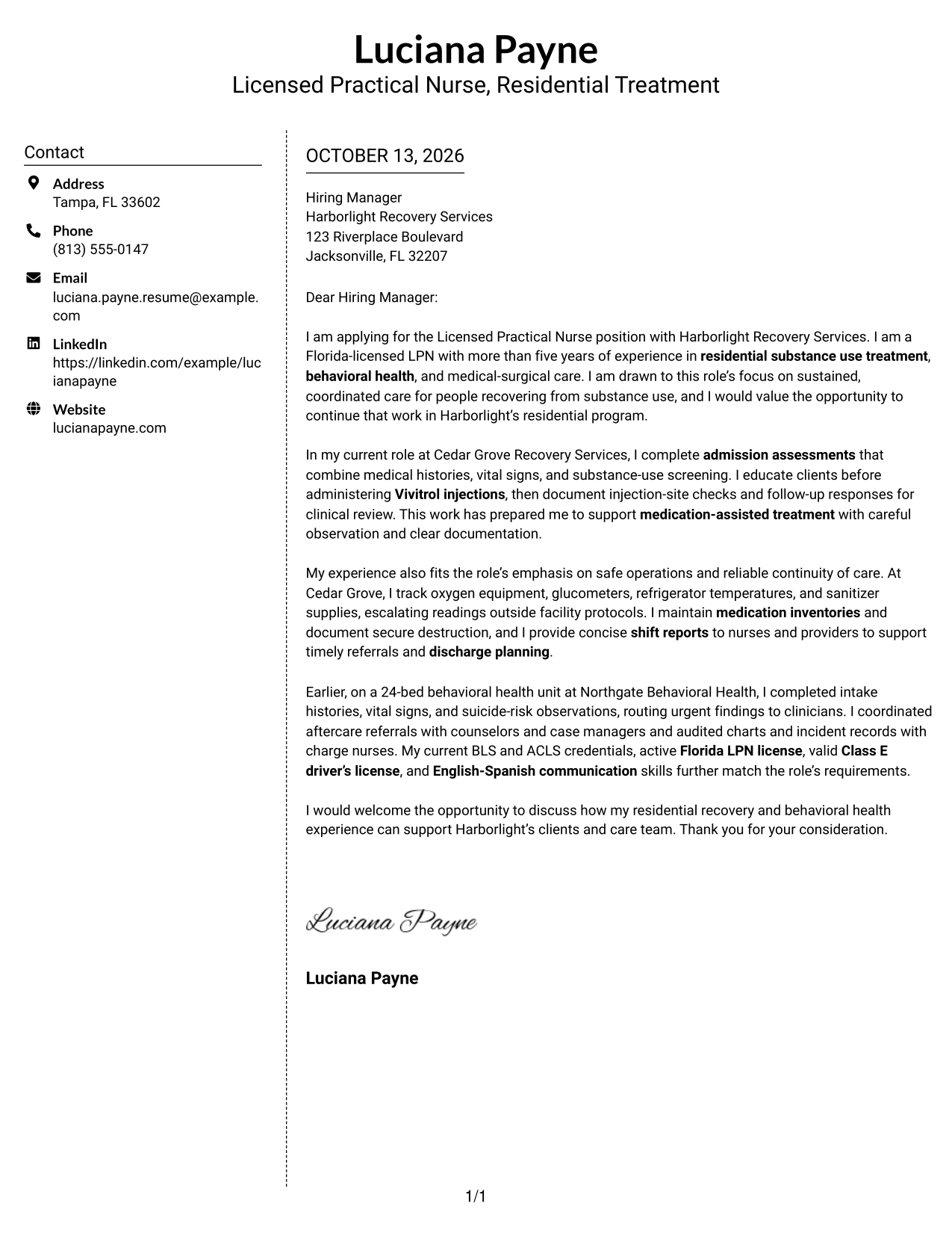 Cover Letter Example Page 1